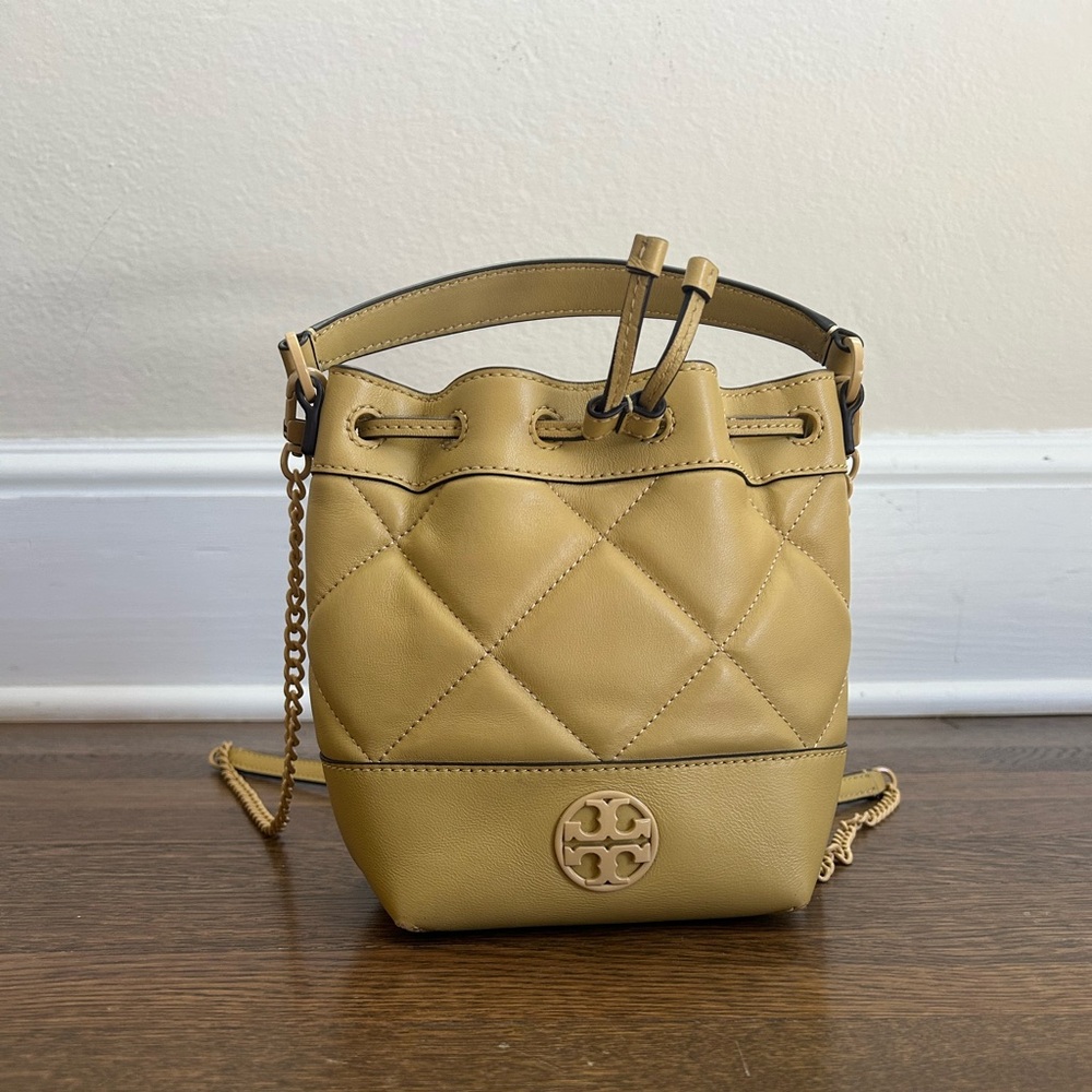 Tory Burch Quilted Tan Bucket Bag